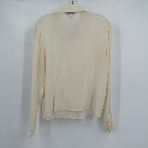 Casual Corner Womens Silk Blouse Size 8 Beaded Embroidered Cream Old Money Top - Picture 2 of 7